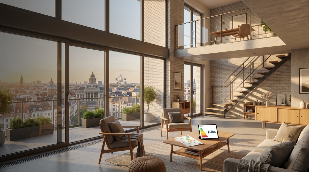 Duplex lumineux avec vue panoramique sur Bruxelles (Atomium et centre historique), certificat PEB PEBify